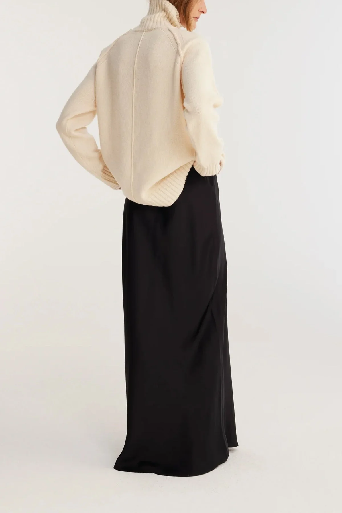 Long Satin Skirt in Black - Image 3