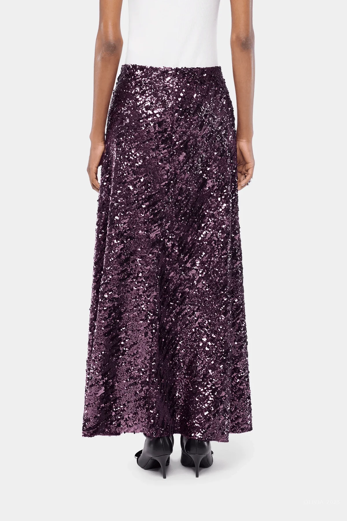Long Sequin Skirt in Beetroot Purple - Image 3