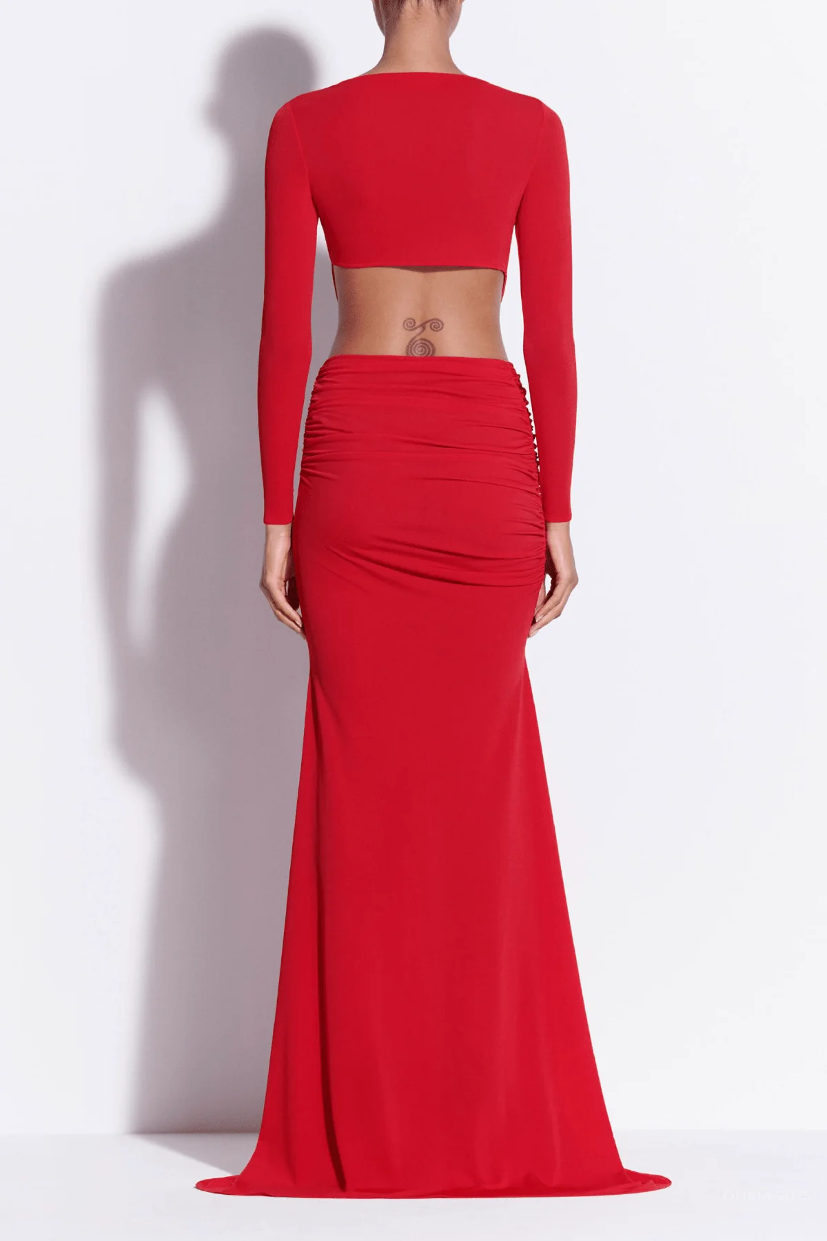 Long-Sleeve Twist Gown Crepe Jersey in Red - Image 3