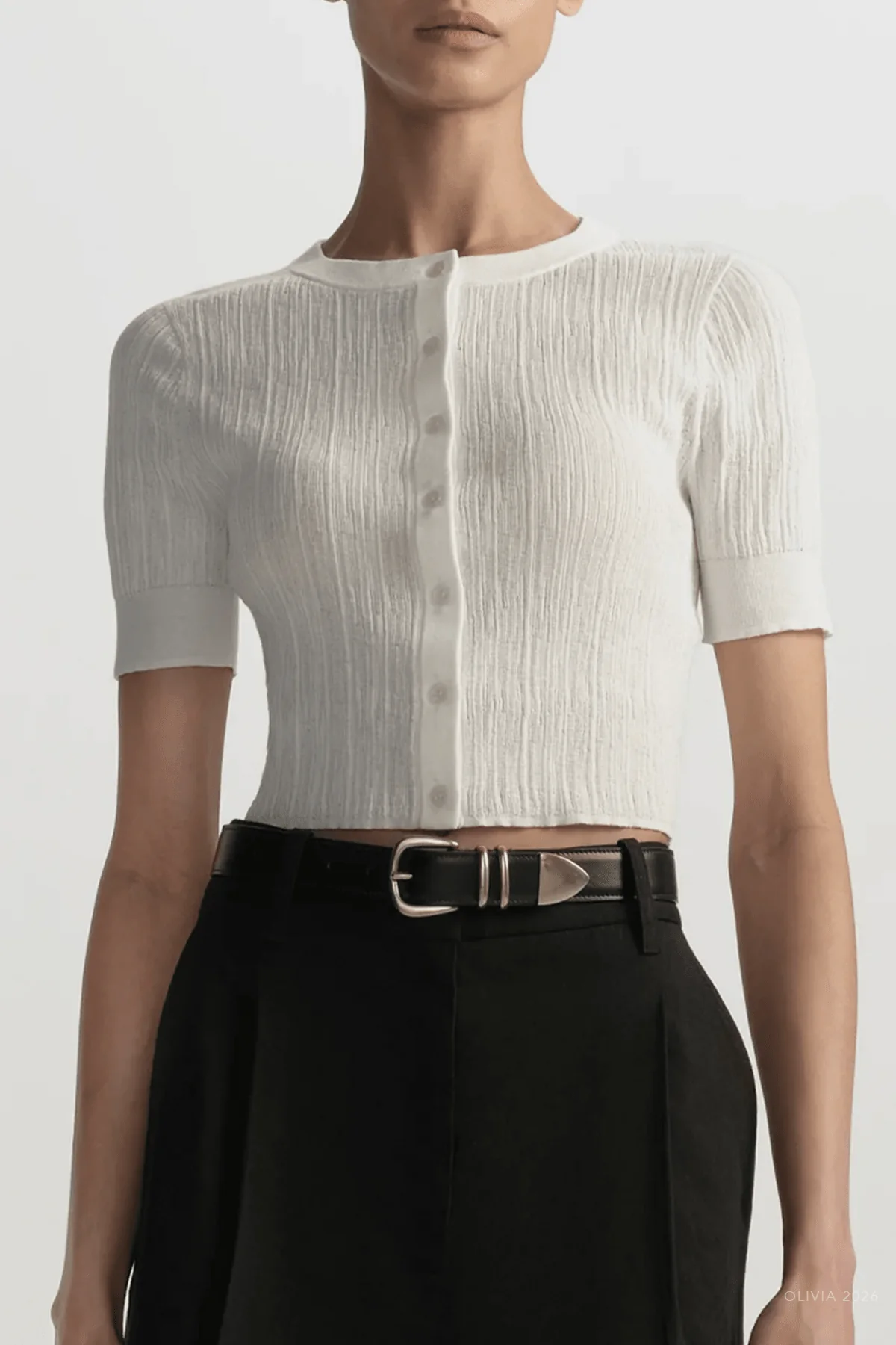 Lottie Fine Cotton Cropped Cardigan in Bright White - Image 2