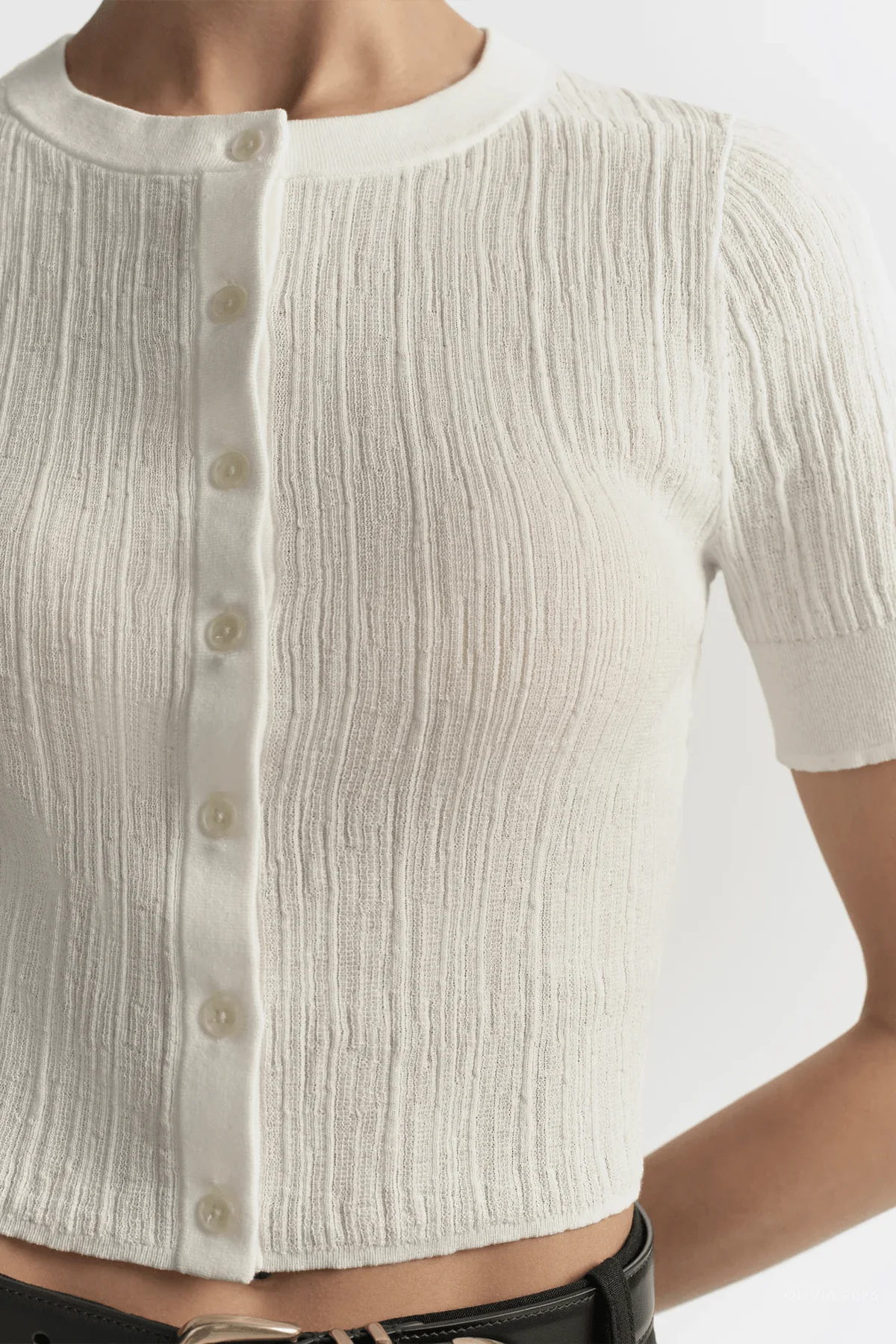 Lottie Fine Cotton Cropped Cardigan in Bright White - Image 4