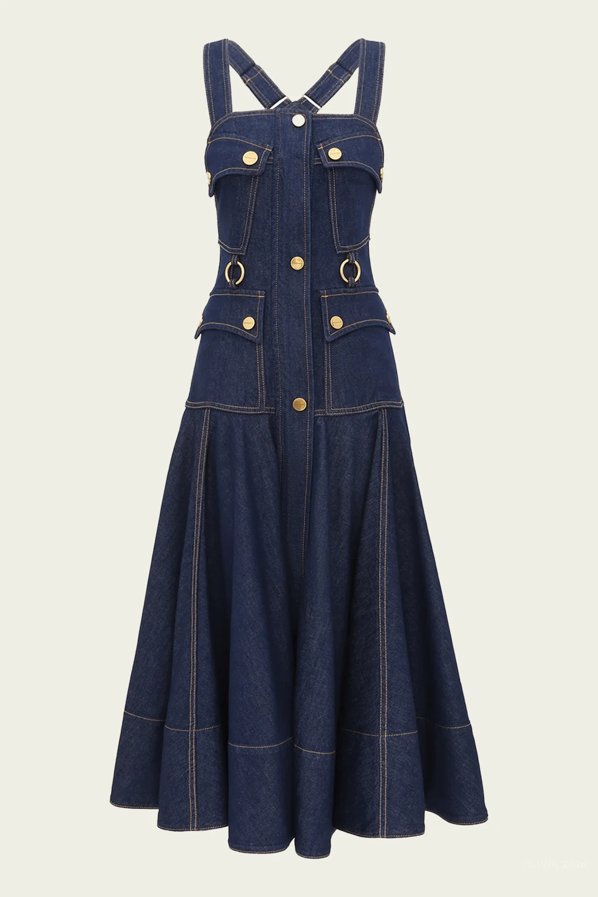 Luna Denim Utility Midi Dress in Harbour Blue
