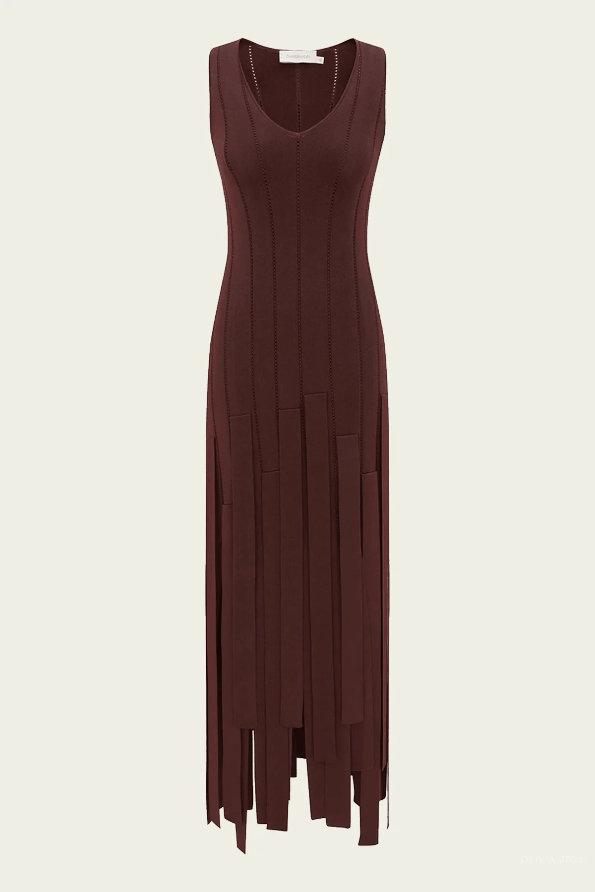 Luna Fringe Midi Dress in Chocolate