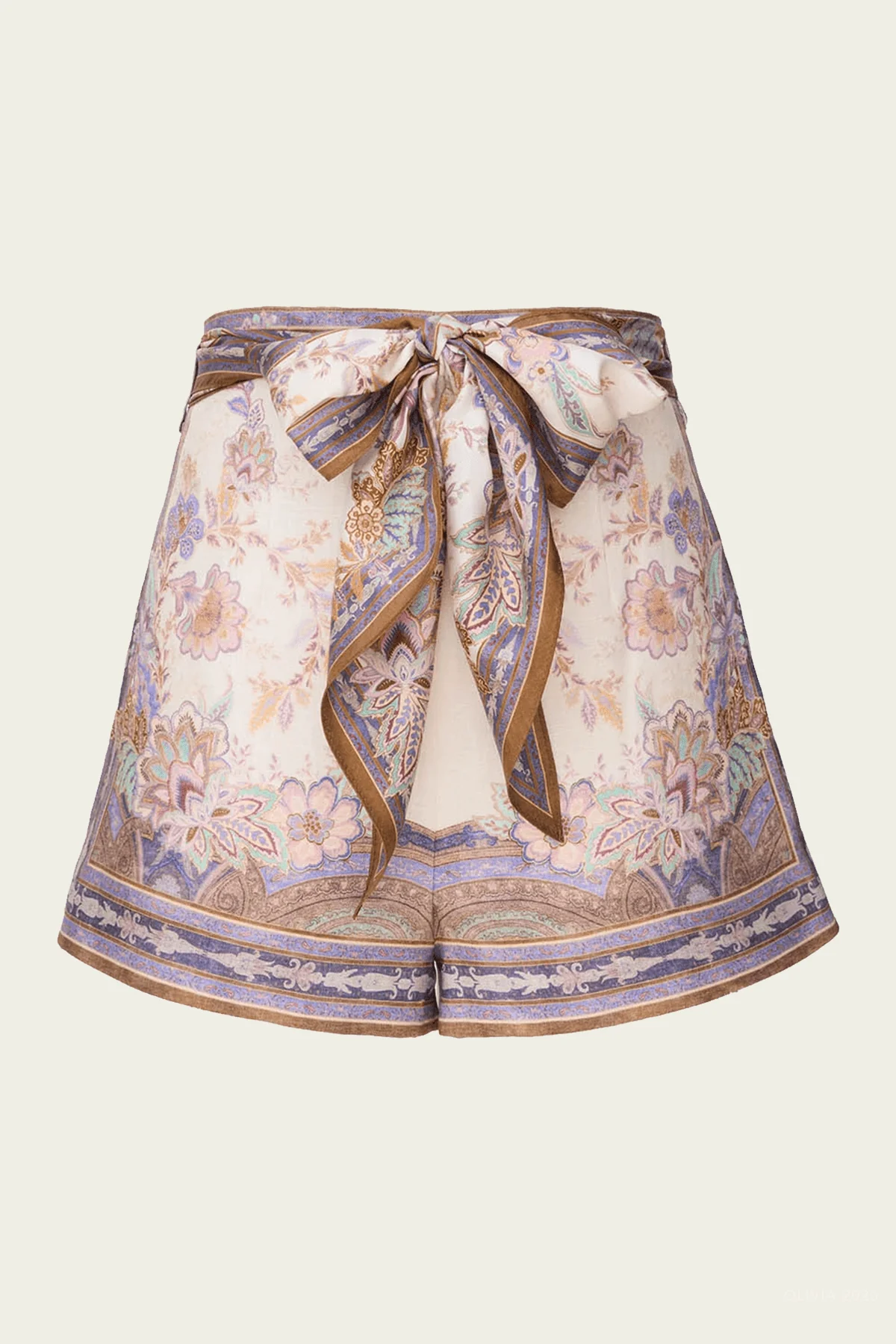 Luna Scarf Tie Short in Cream Blue Paisley