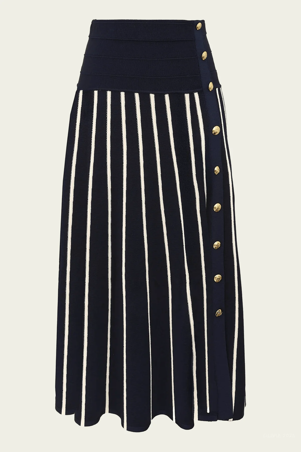 Luna Striped Midi Skirt in Navy Cream