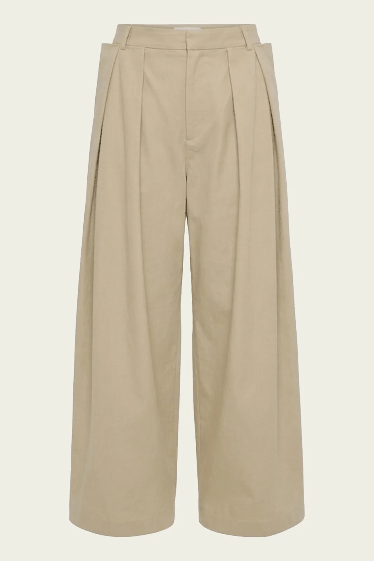 Luxe Spring Twill Tucked Pleated Wide Leg Trouser in Taupe