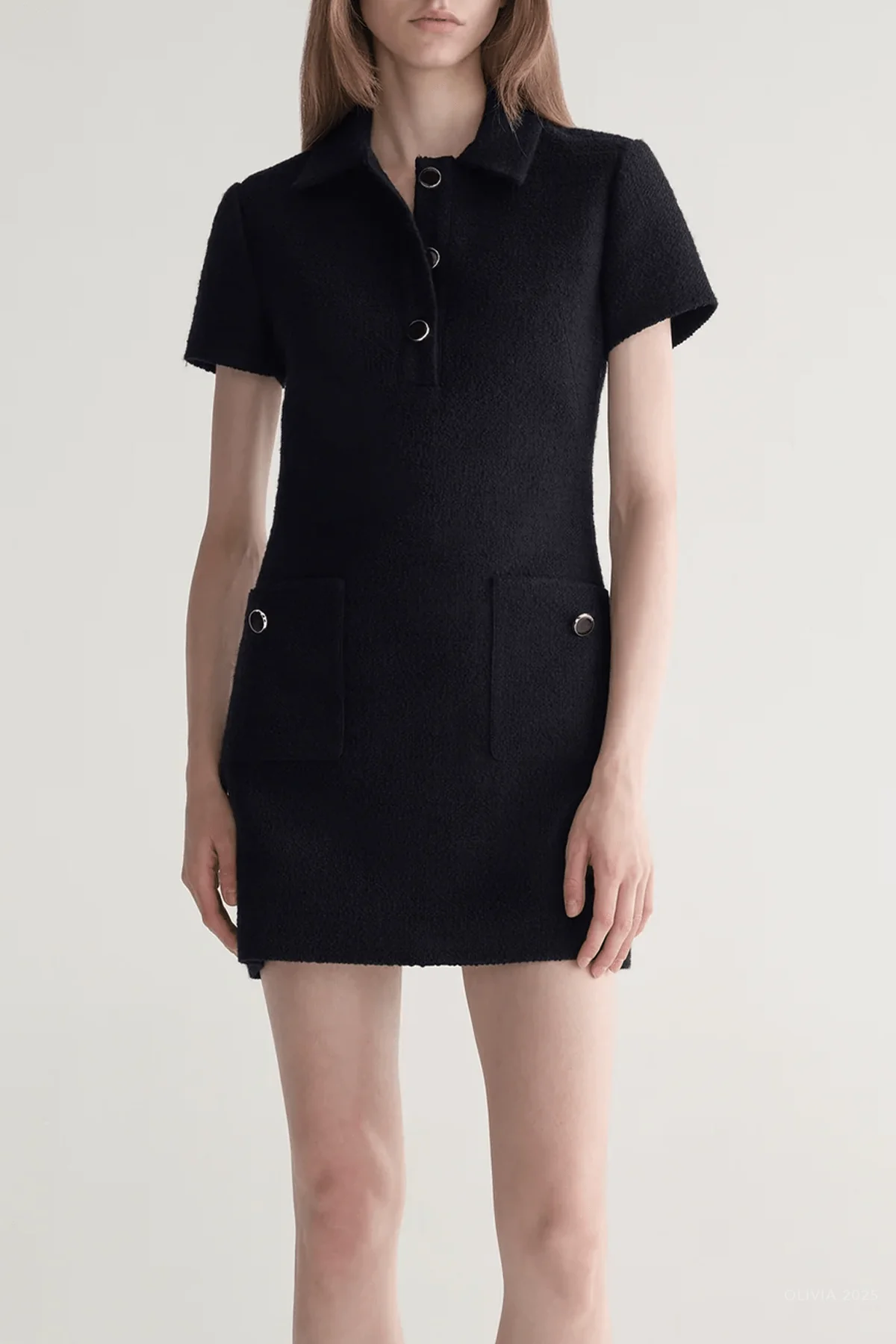 Marcie Cotton Boucle Mini Dress in Deep Navy - Image 2
