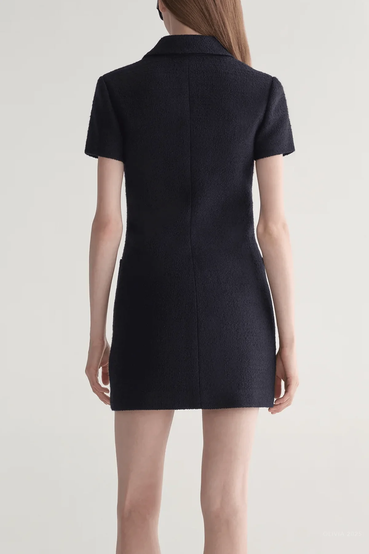 Marcie Cotton Boucle Mini Dress in Deep Navy - Image 3