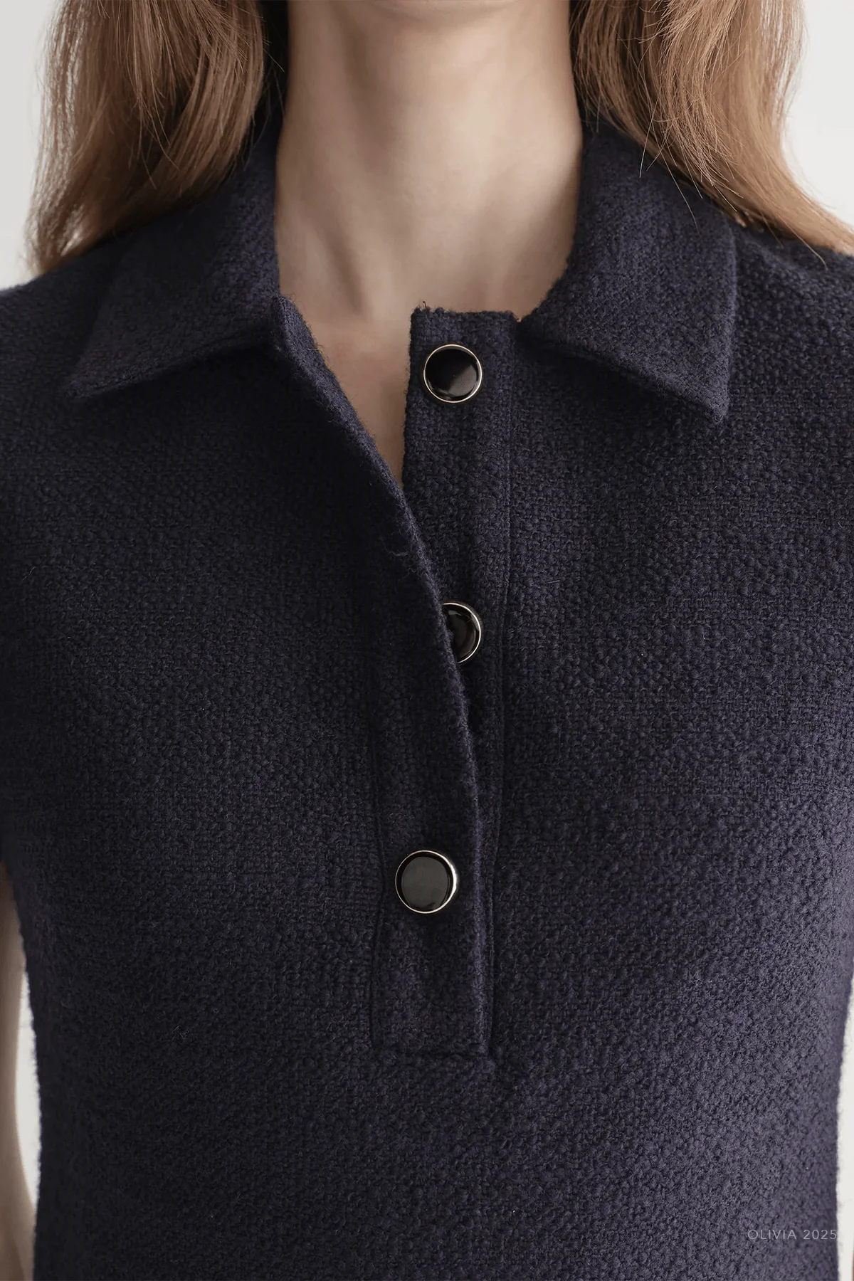 Marcie Cotton Boucle Mini Dress in Deep Navy - Image 4