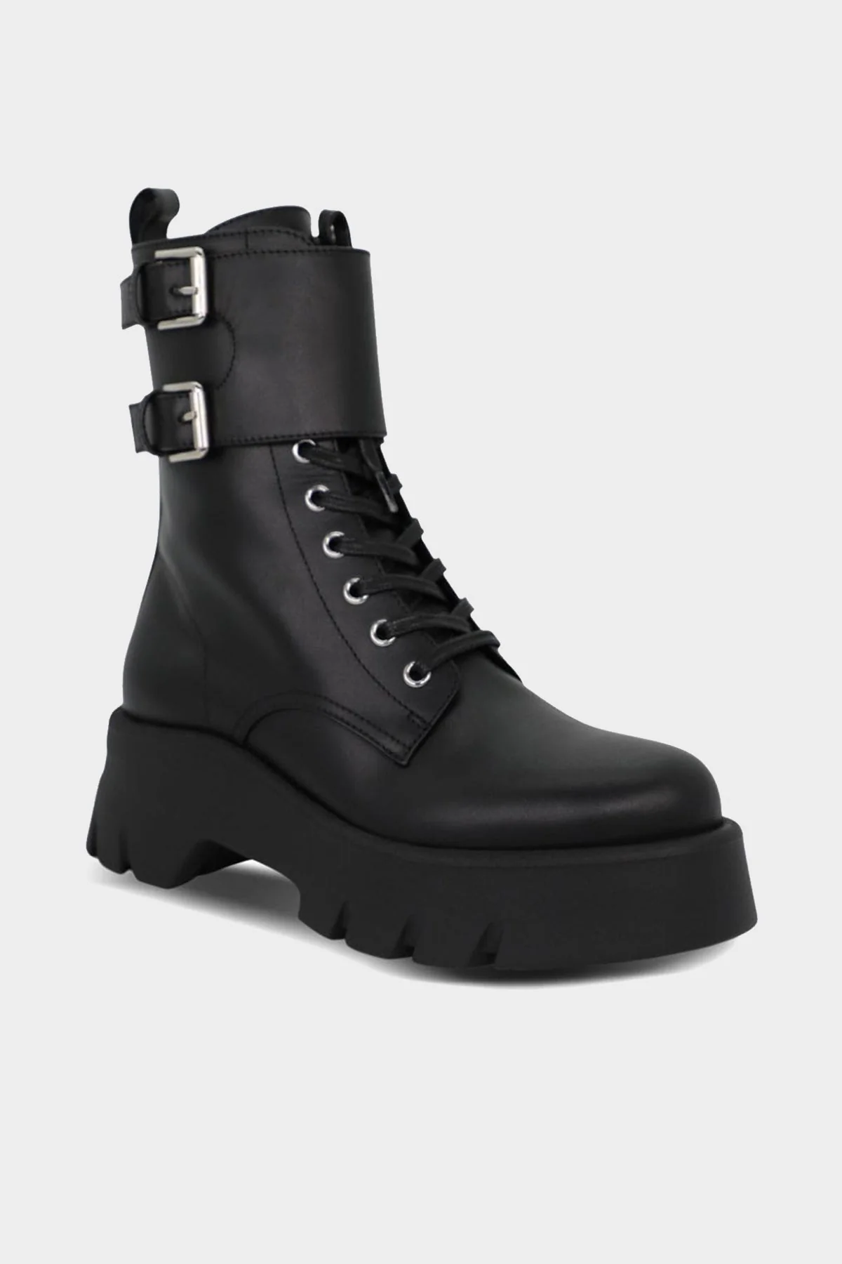 Marloe Leather Combat Boots in Black - Image 2
