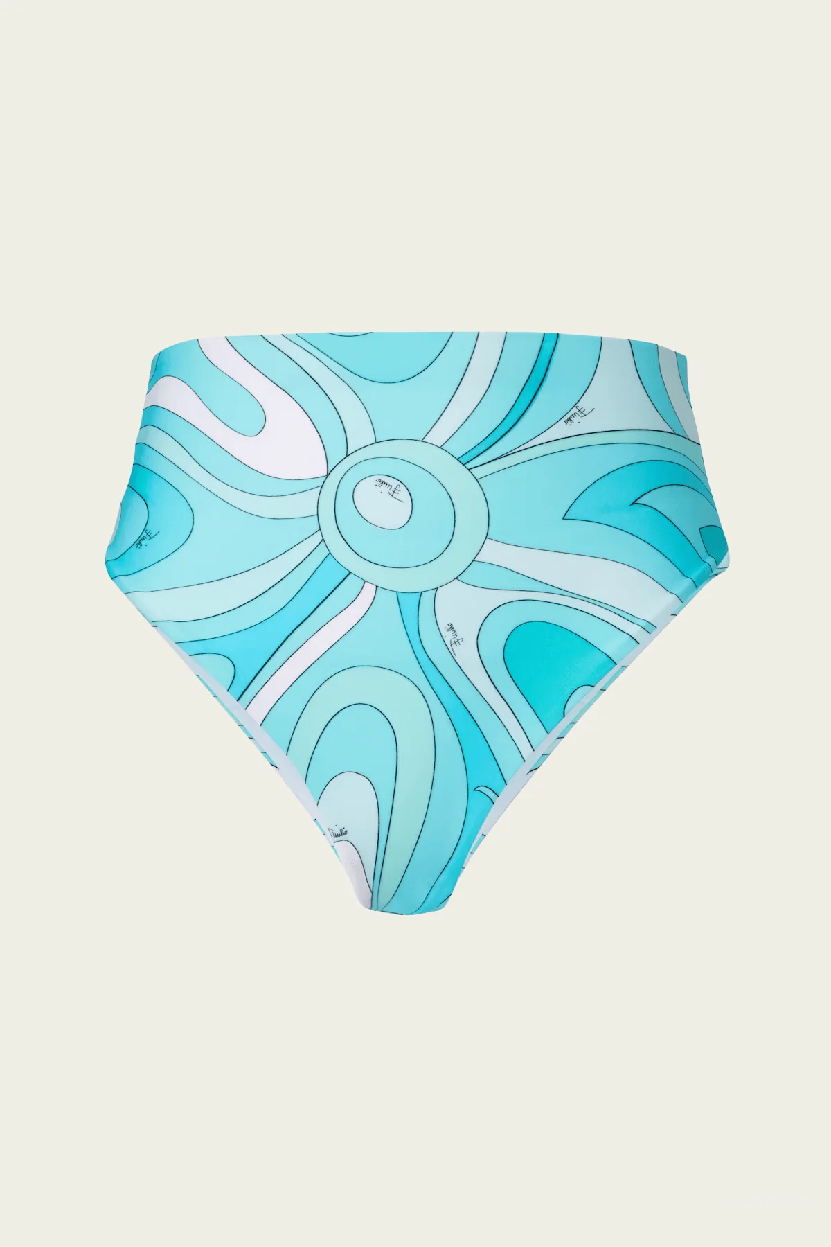 Marmo-Print High-Waisted Bikini Bottom in Turquoise