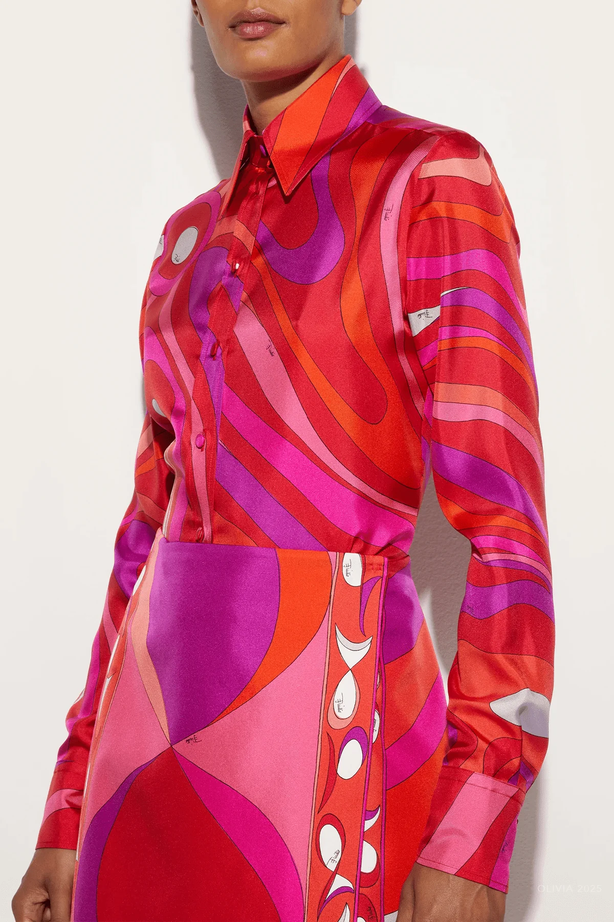 Marmo-Print Silk Shirt in Corallo Fuxia - Image 2