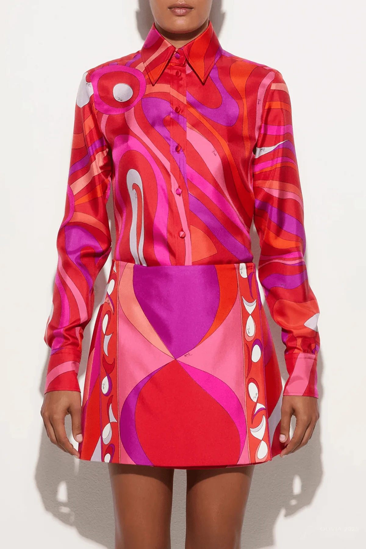 Marmo-Print Silk Shirt in Corallo Fuxia - Image 3