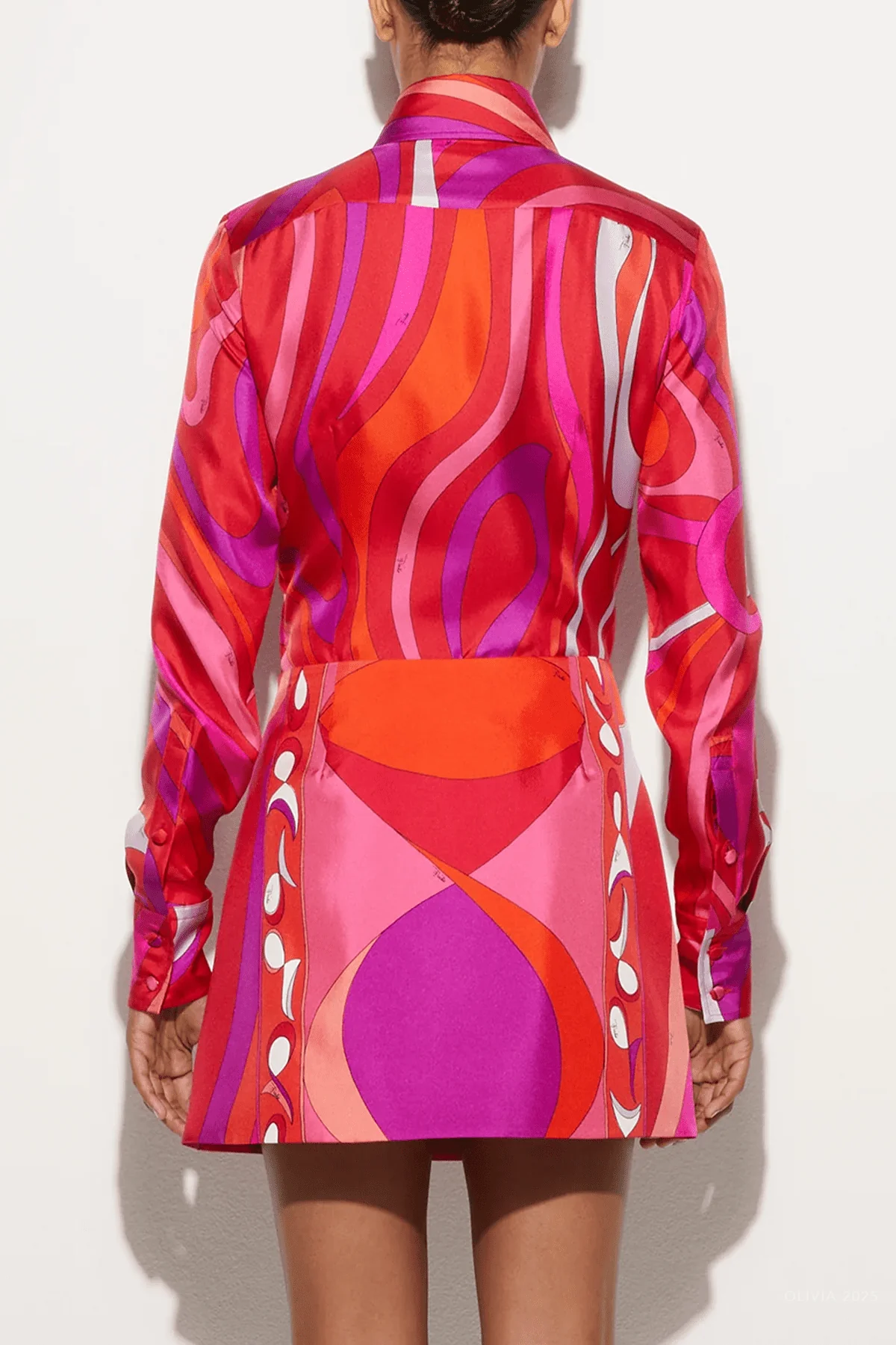 Marmo-Print Silk Shirt in Corallo Fuxia - Image 4