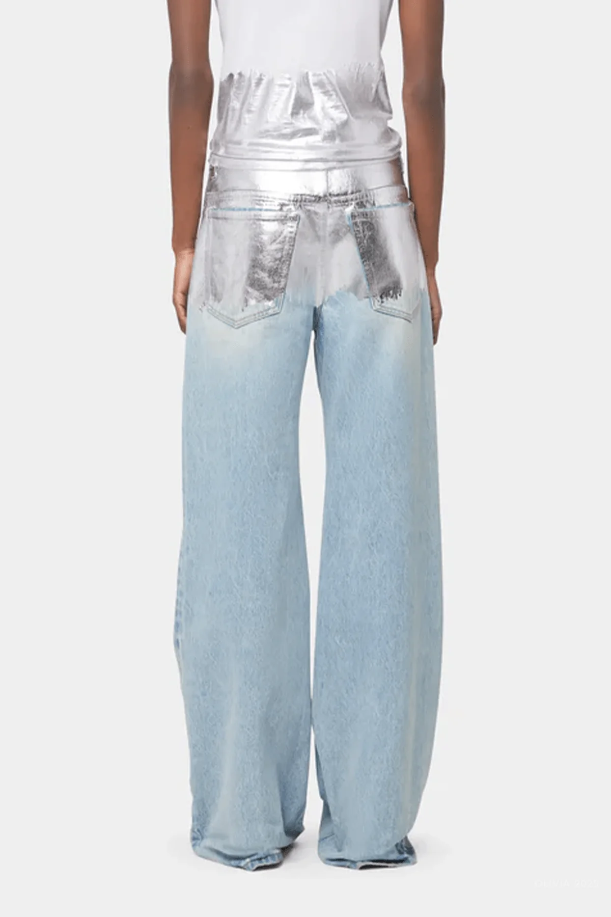Metallic Baggy Trouser Denim in Light Denim Blue - Image 3