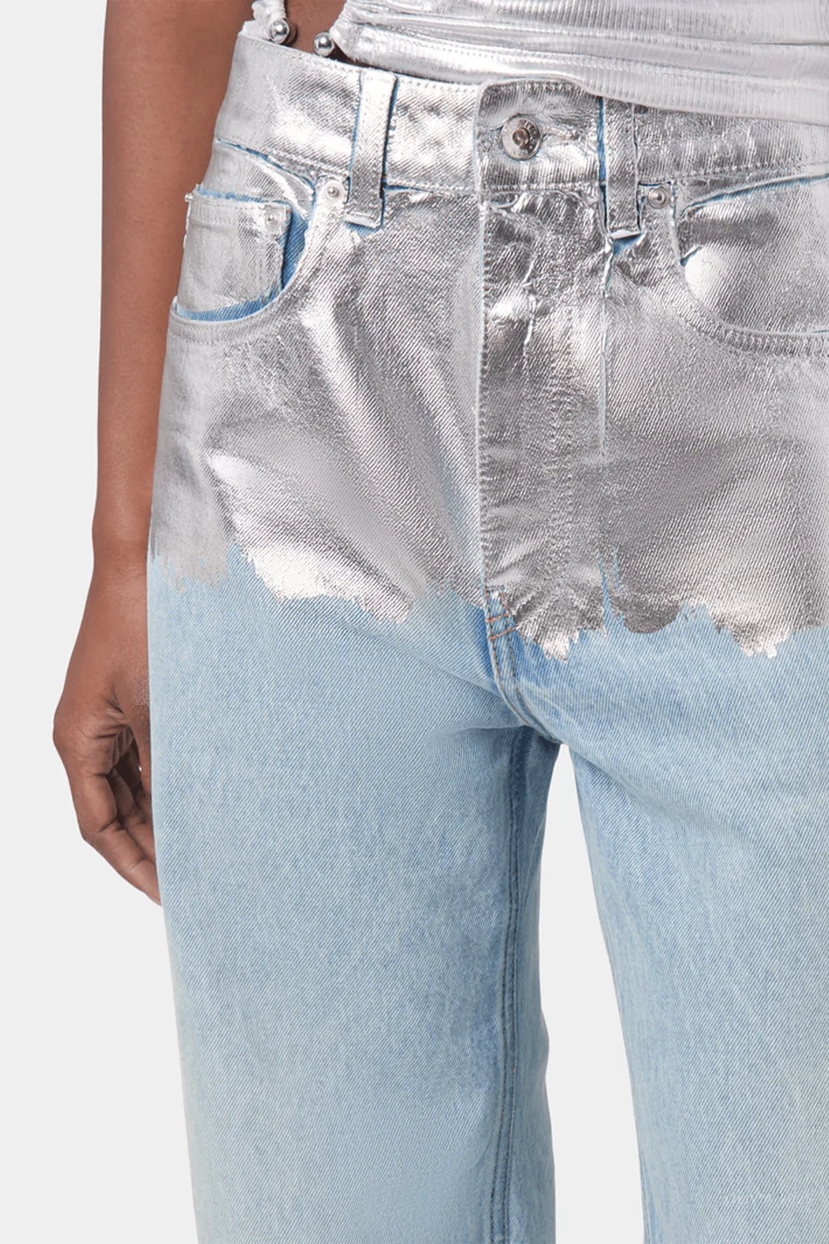 Metallic Baggy Trouser Denim in Light Denim Blue - Image 4