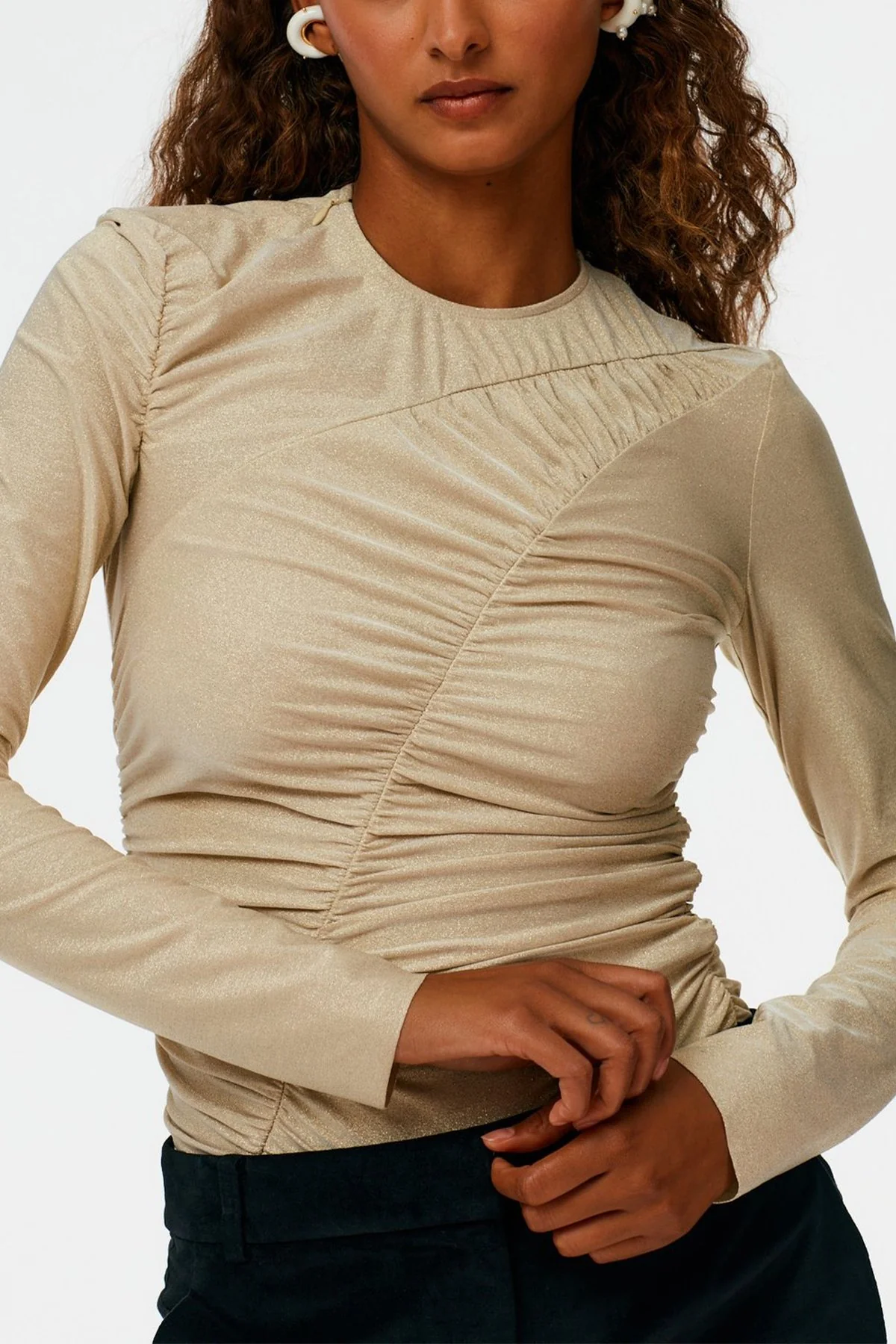 Metallic Jersey Ruched Top in Gold - Image 2