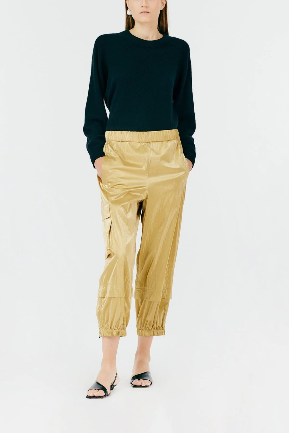 Metallic Nylon Pull On Jogger in Gold - Image 2