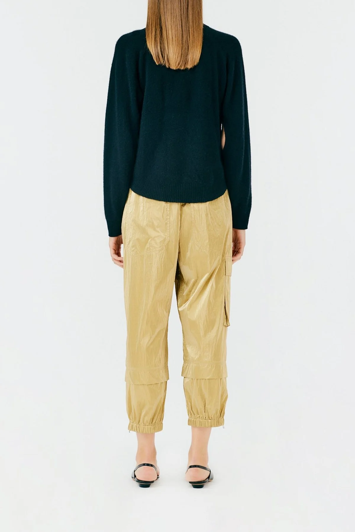 Metallic Nylon Pull On Jogger in Gold - Image 3