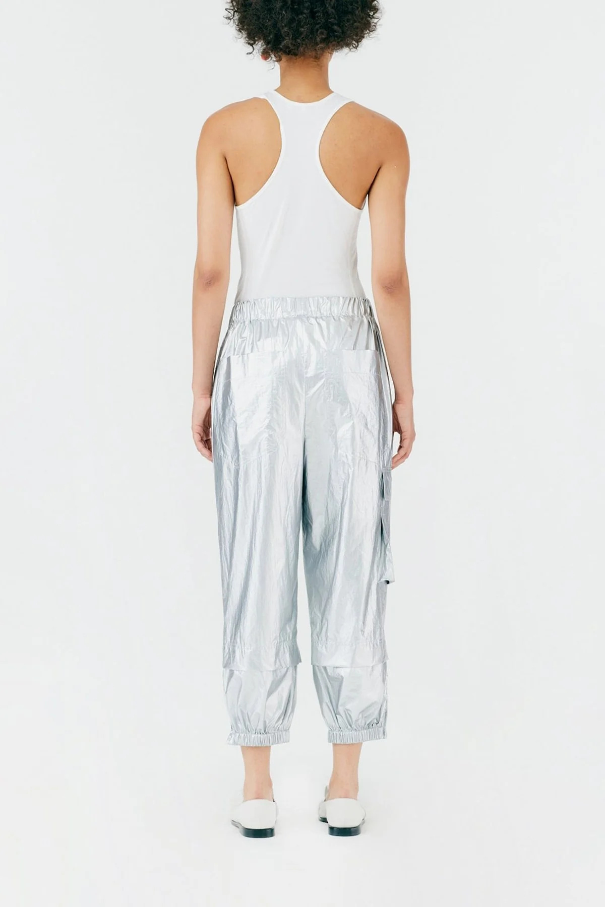 Metallic Nylon Pull On Jogger in Silver - Image 3