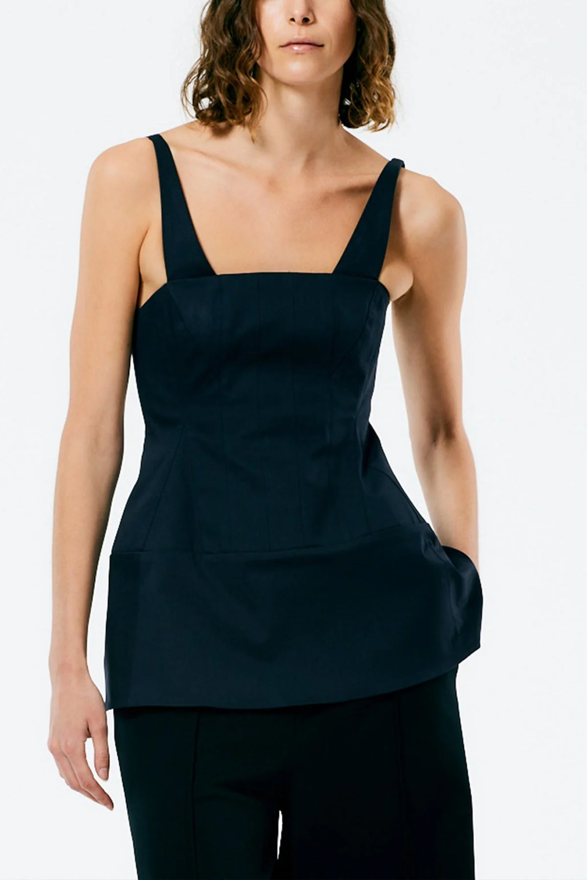 Mila Stretch Satin Corset Top in Navy