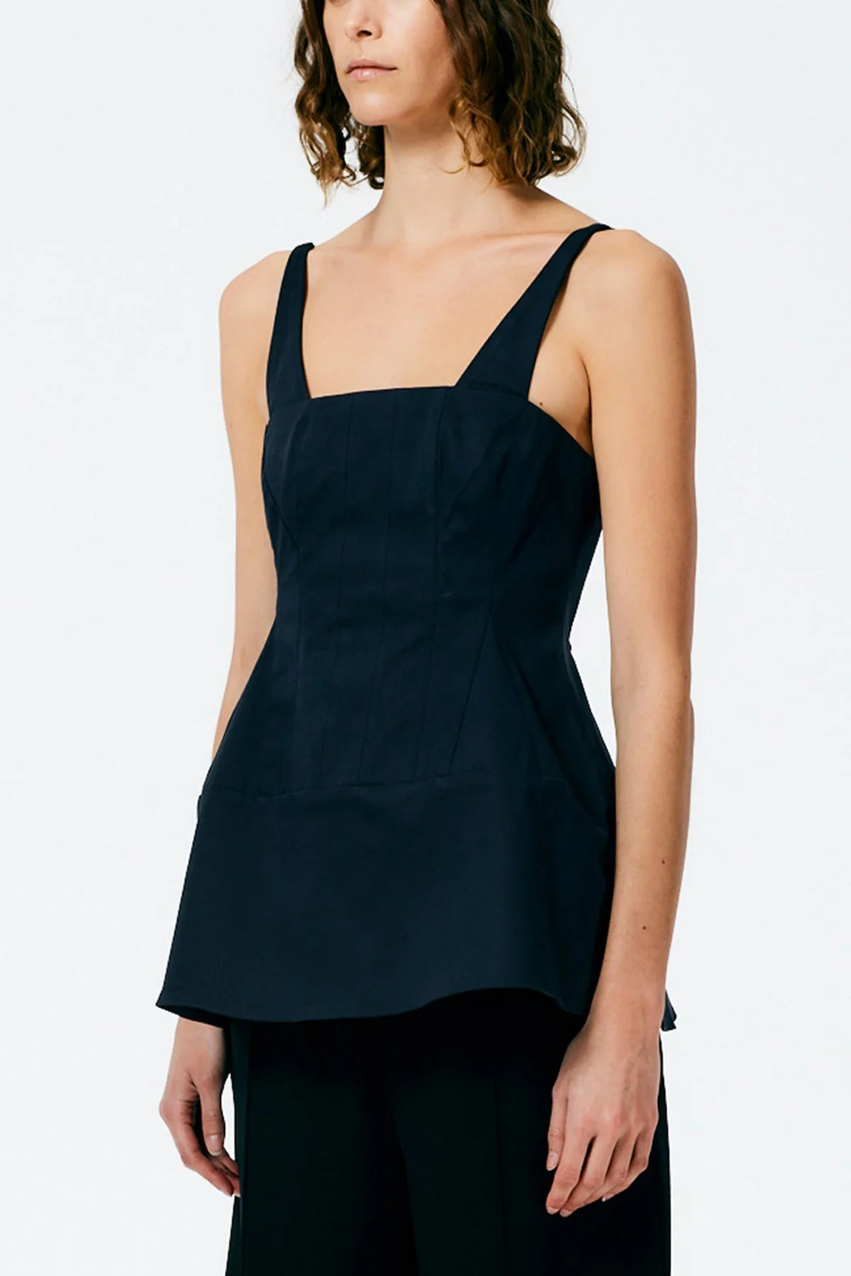 Mila Stretch Satin Corset Top in Navy - Image 2