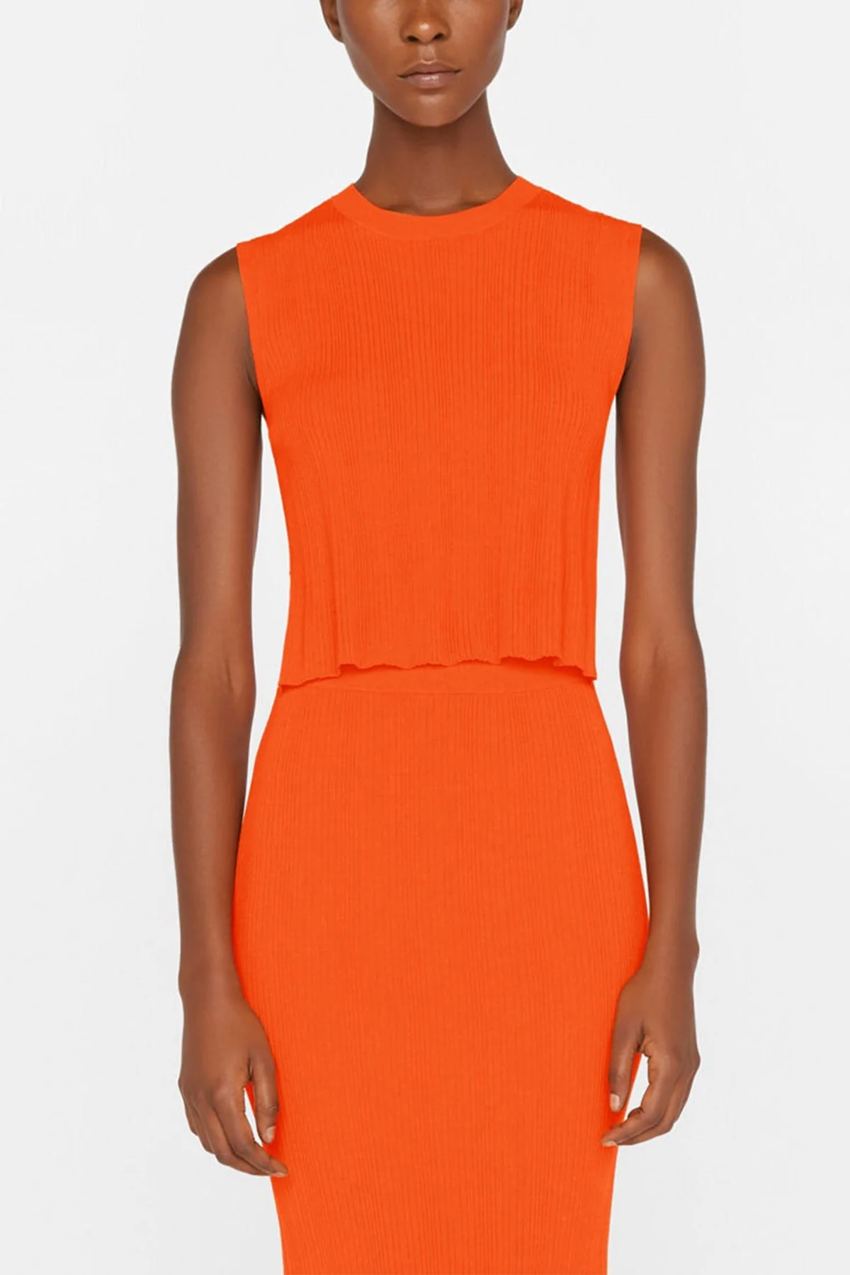 Mixed Rib Cutout Tank in Bright Tangerine - Image 2