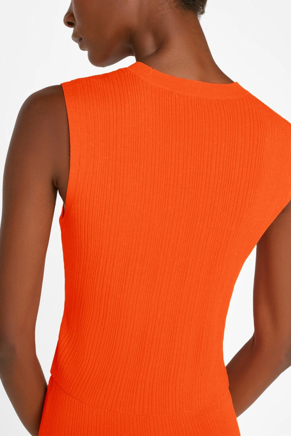Mixed Rib Cutout Tank in Bright Tangerine - Image 3
