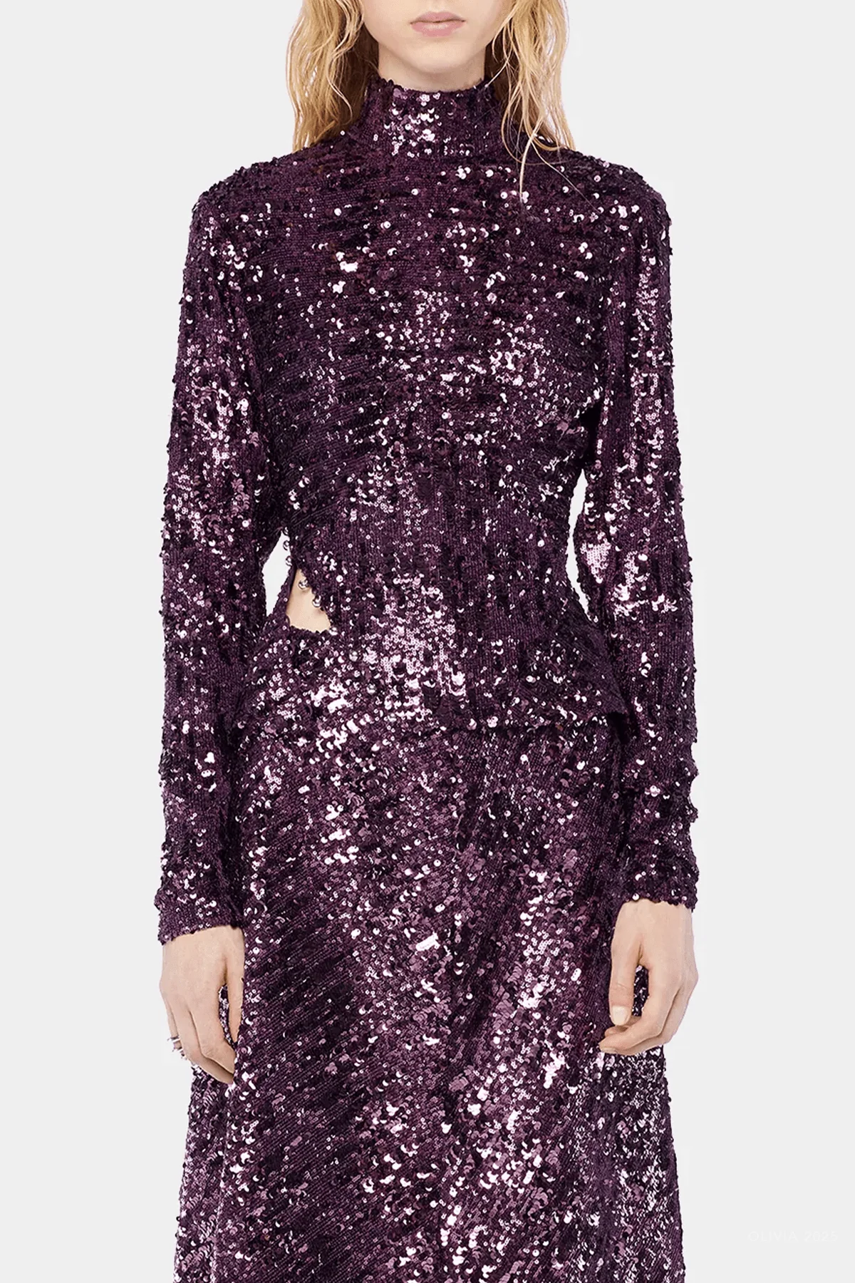 Mock Neck Sequin Top in Beetroot Purple - Image 2
