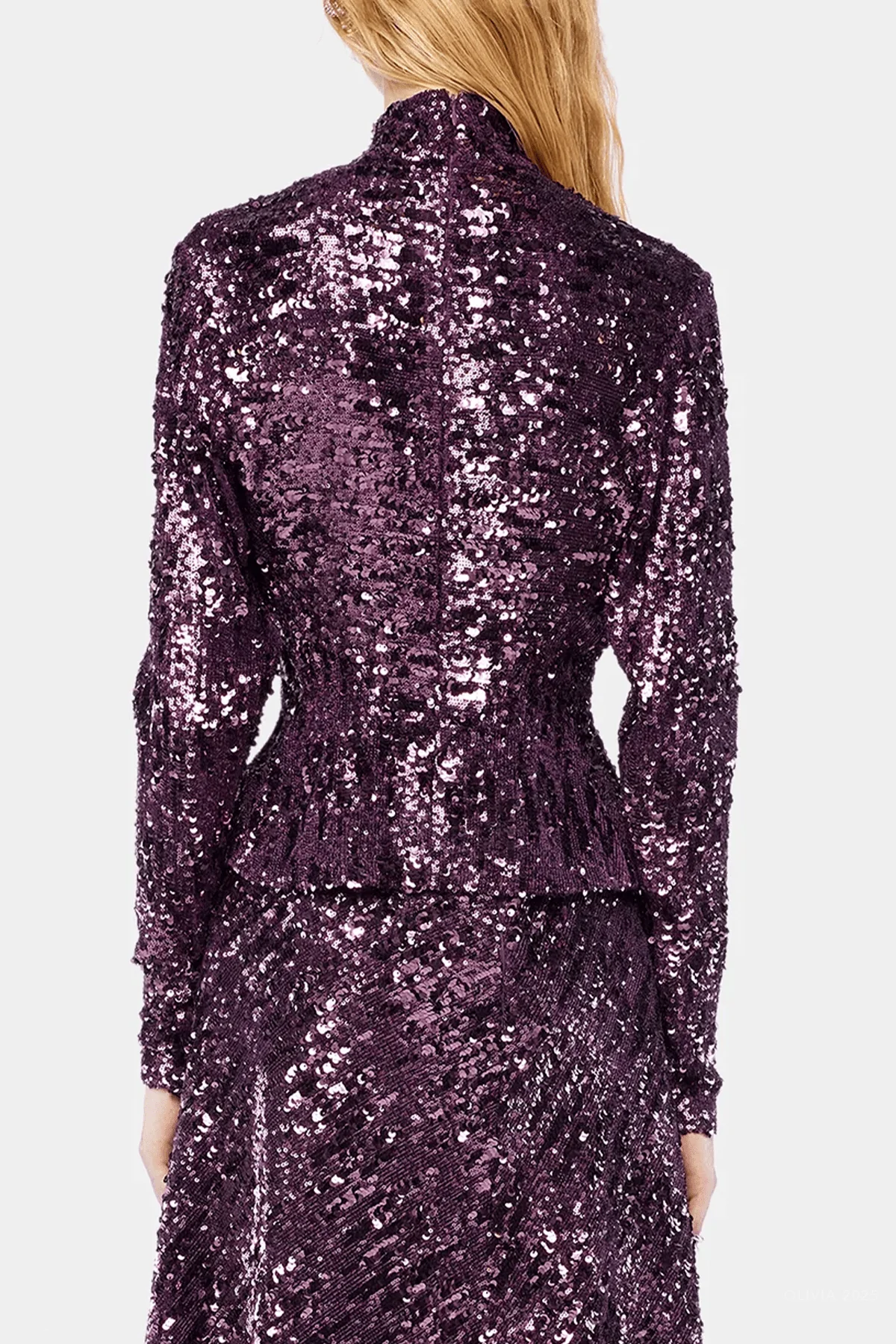 Mock Neck Sequin Top in Beetroot Purple - Image 3