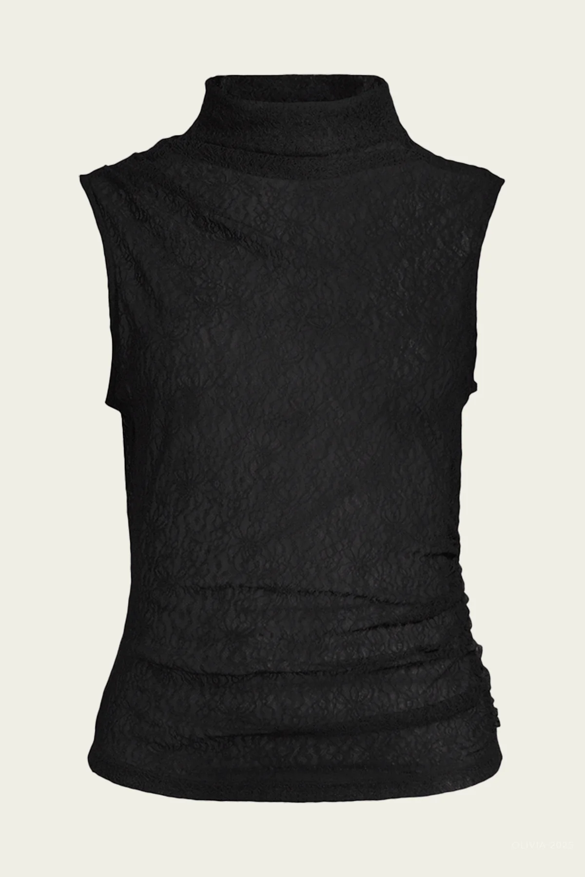 Mylie Lace Mock-Neck Tank Top in Black