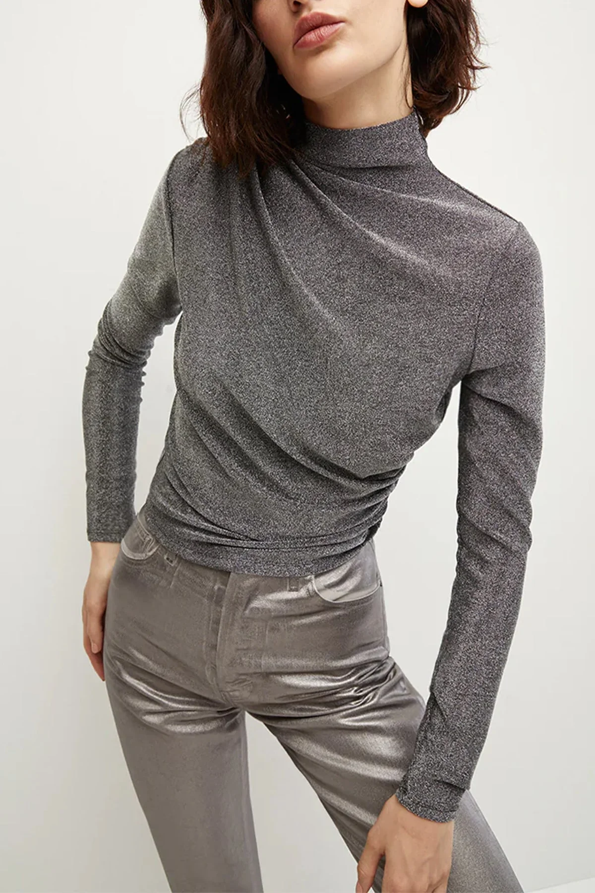 Mylie Metallic Top in Gunmetal - Image 2
