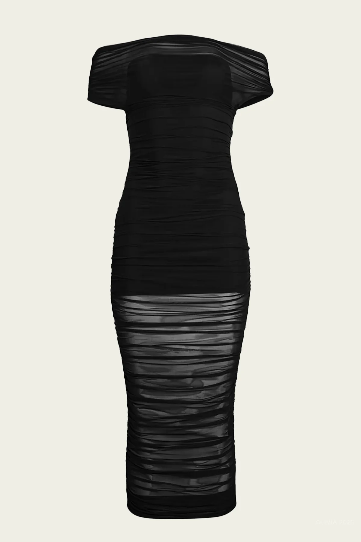 Noel Mesh Midi Dress in Black