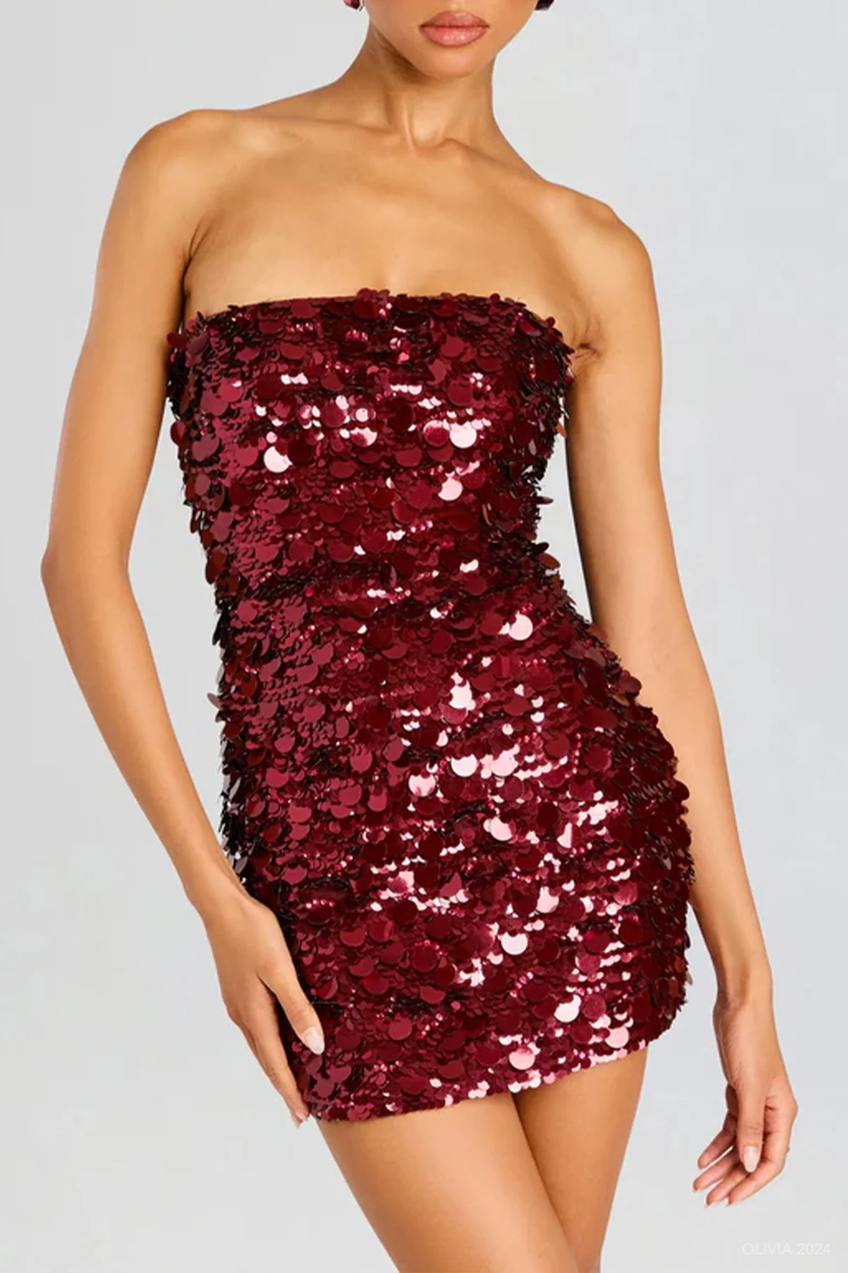 Nolia Sequin Mini Dress in Mulberry - Image 2