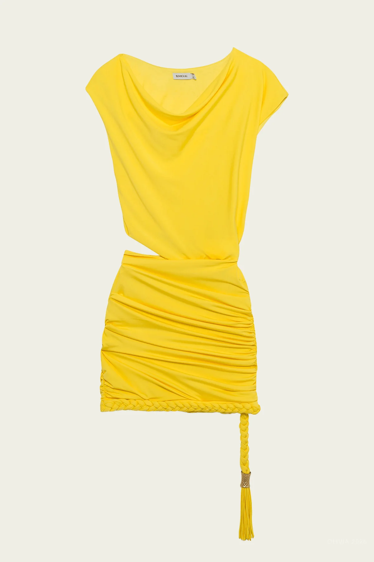 Nyla Draped Jersey Mini Dress in Solar
