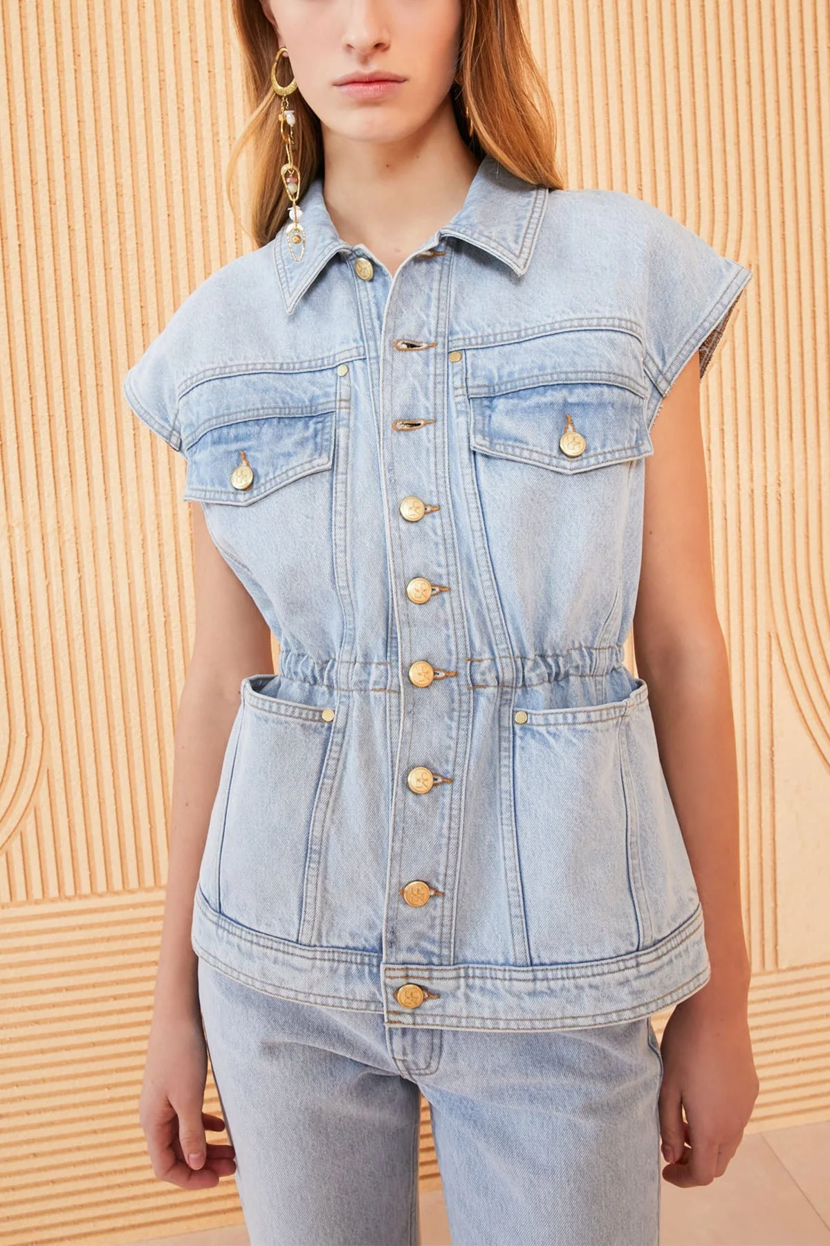 Odette Denim Vest in Glacier Wash - Image 2
