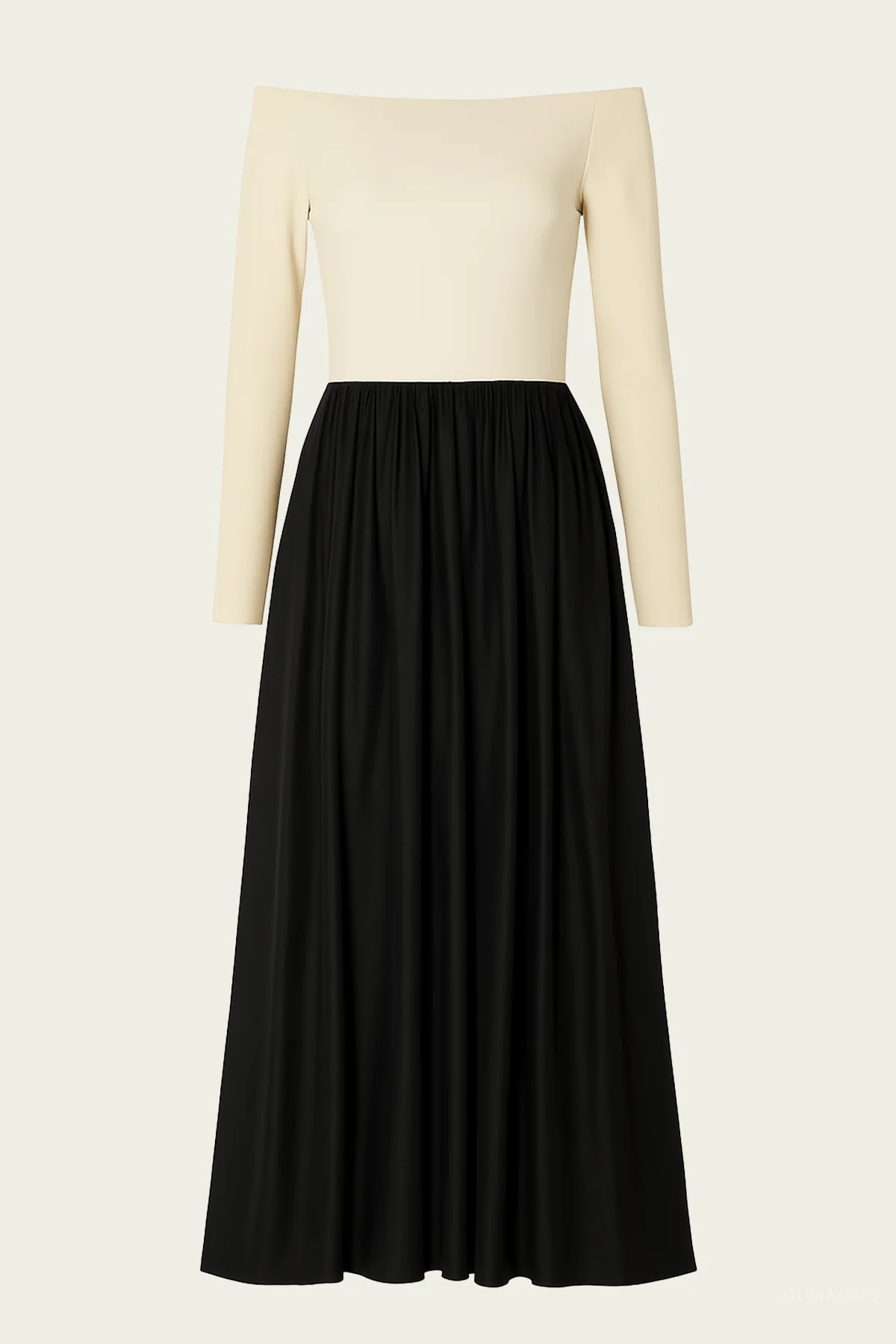 Off-Shoulder Knit Cotton Dress in Crema Black