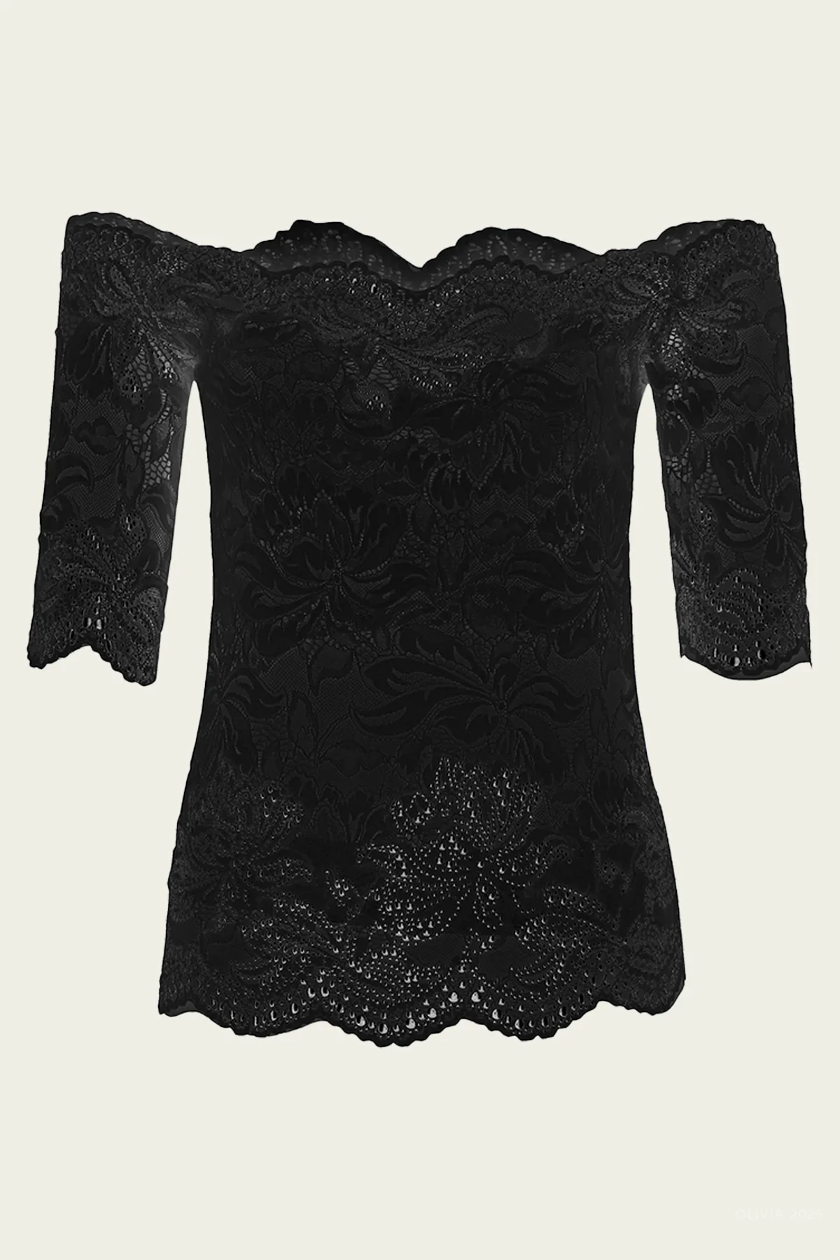 Off-Shoulder Lace Top in Black