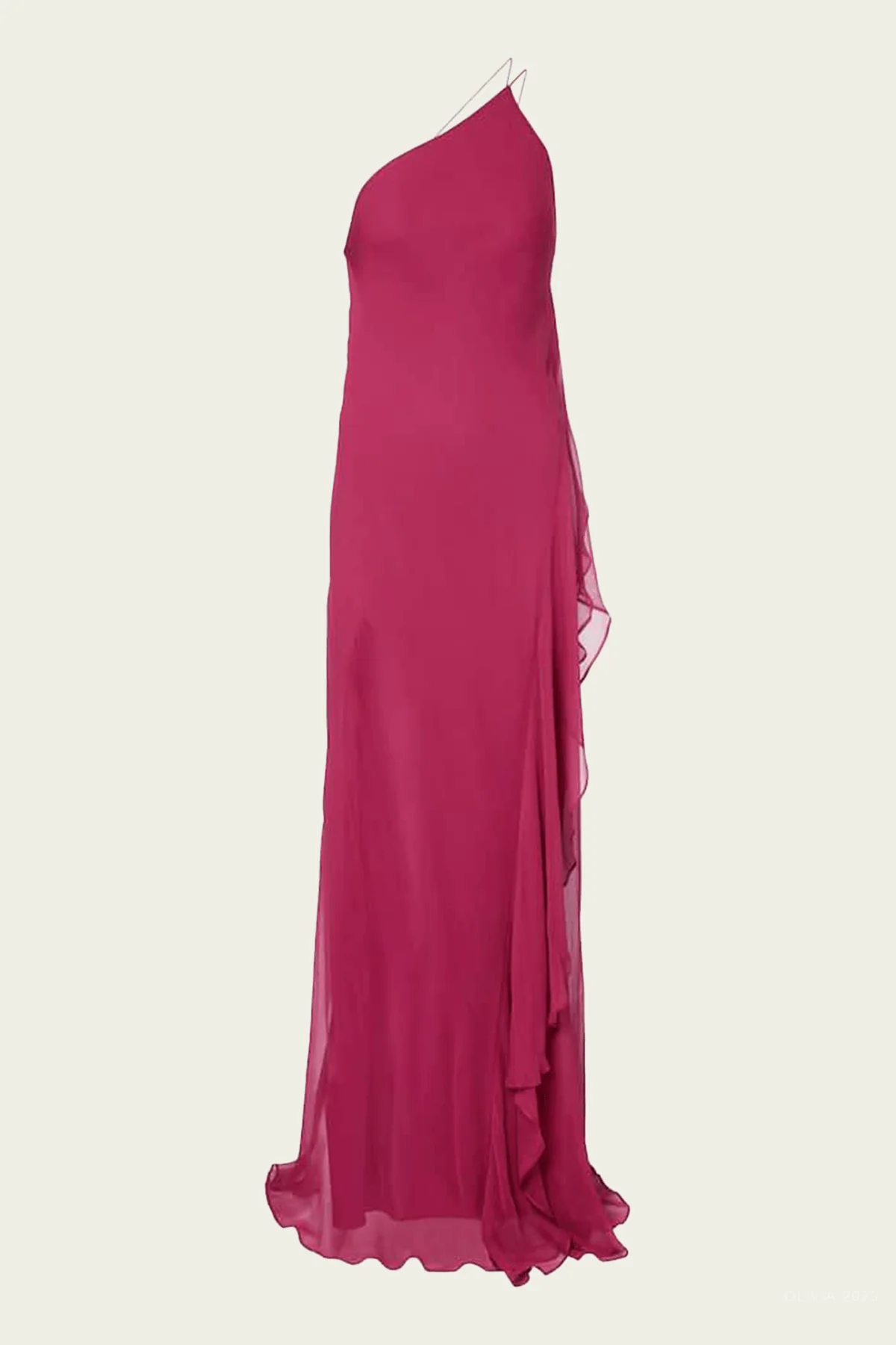 One Shoulder Ruffle Gown in Sakura