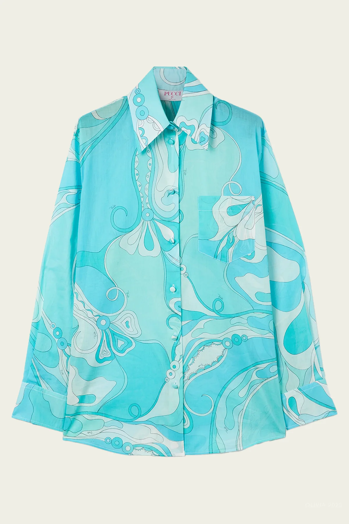 Orchidee-Print Cotton Shirt in Turquoise