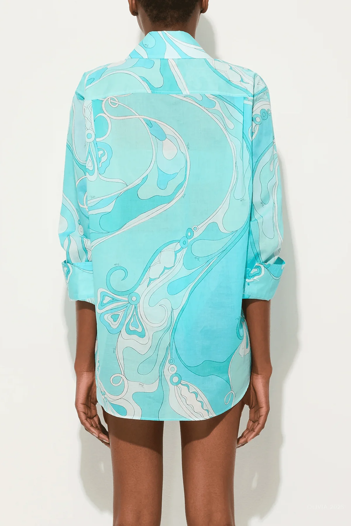 Orchidee-Print Cotton Shirt in Turquoise - Image 3