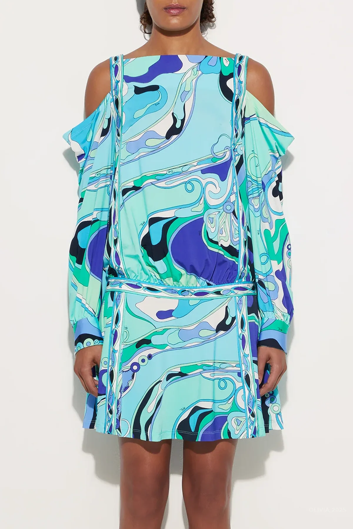 Orchidee-Print Long-Sleeve Jersey Dress in Verde Lilla - Image 2