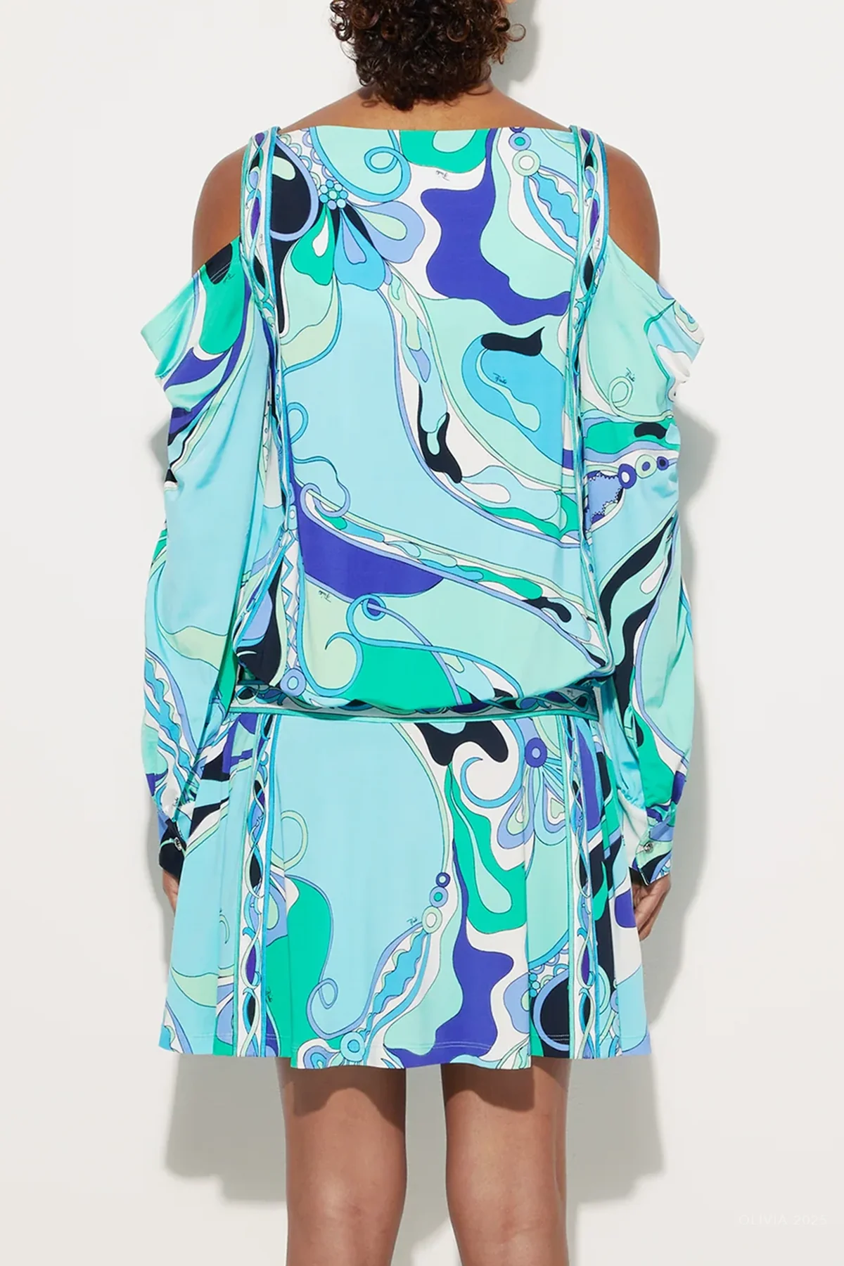 Orchidee-Print Long-Sleeve Jersey Dress in Verde Lilla - Image 3