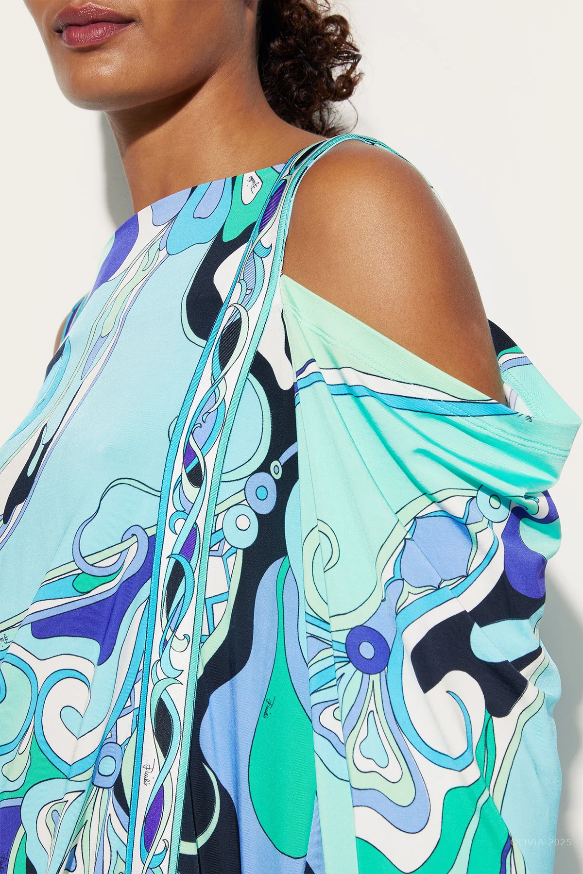 Orchidee-Print Long-Sleeve Jersey Dress in Verde Lilla - Image 4