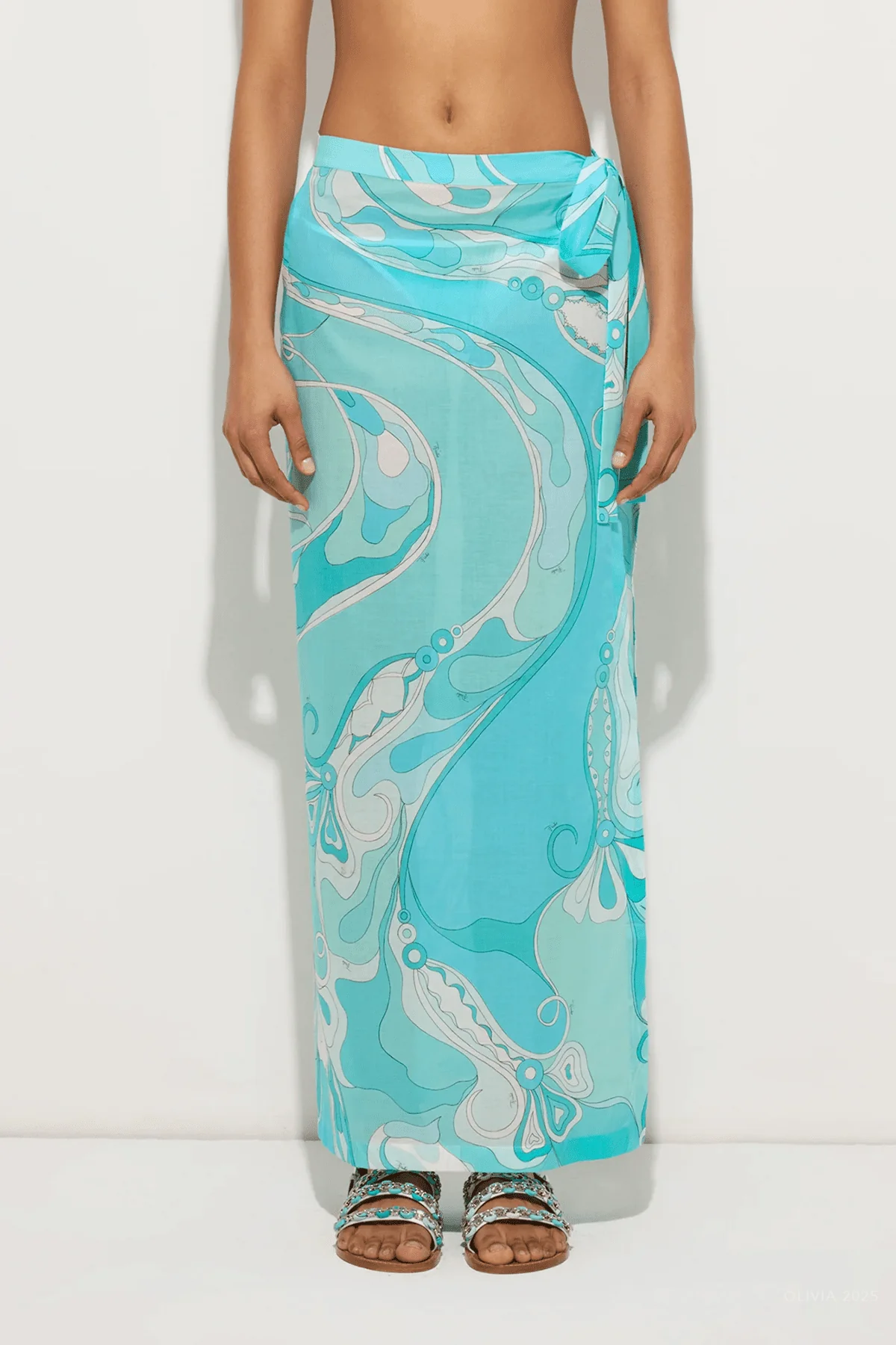 Orchidee-Print Pareo Skirt in Turquoise - Image 2