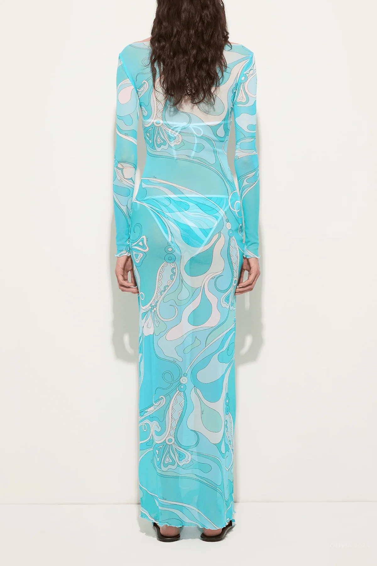 Orchidee-Print Tulle Dress in Turquoise - Image 3
