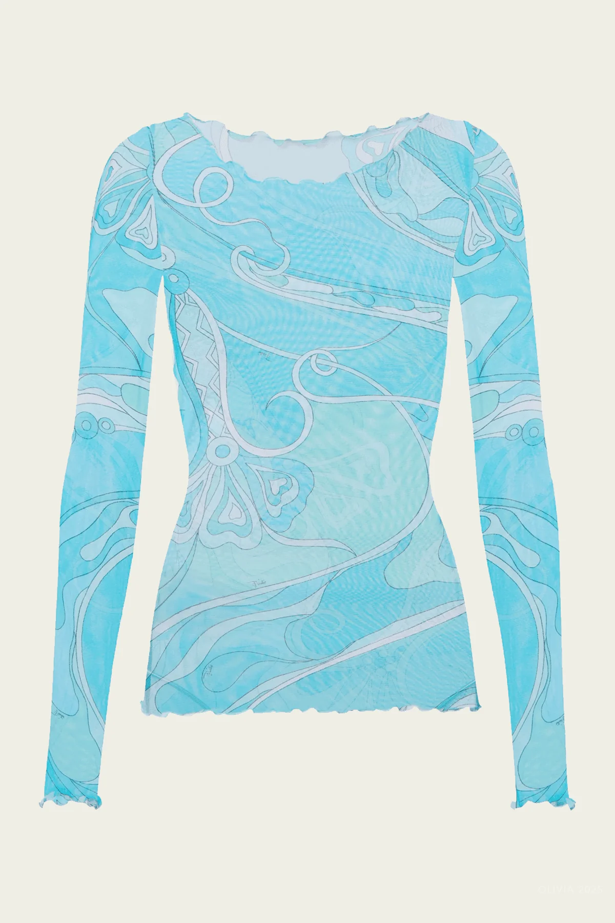 Orchidee-Print Tulle Top in Turquoise