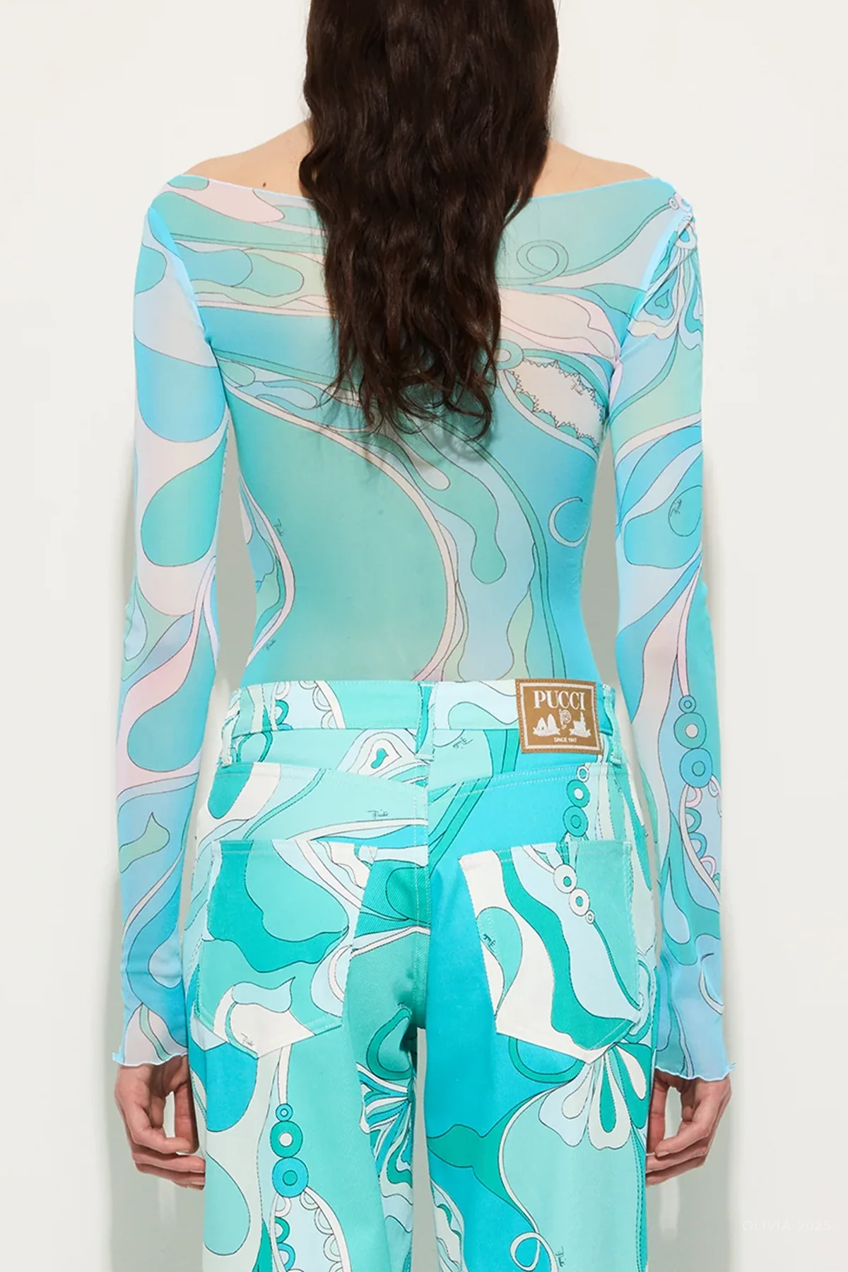 Orchidee-Print Tulle Top in Turquoise - Image 3