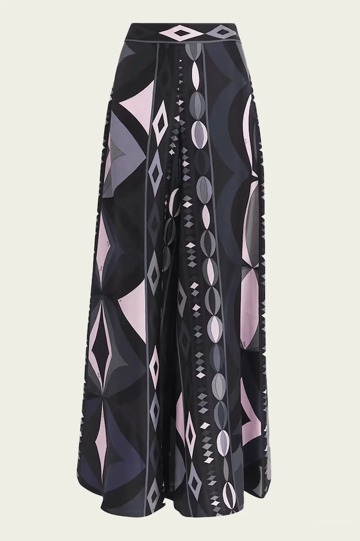 Orchidee-Print Wide-Leg Trouser in Black Pink