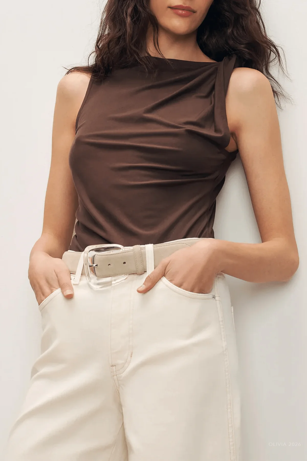 Otessa Boatneck Tank Top in Dark Mocha - Image 2
